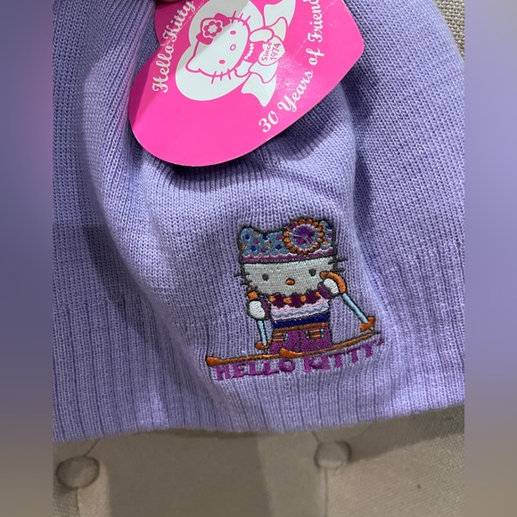 HELLO KITTY Beanie Hat Snow Lilac Embroidered Knit Toque Sanrio Apres Ski Girl - Picture 5 of 9